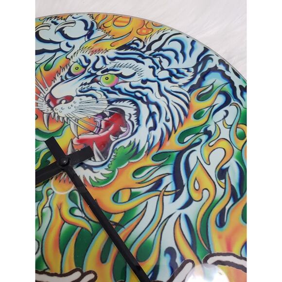 ED HARDY DECOR y2k Art ClockGlass Tiger Traditional Tattoo‎ Wall Vintage 90s - Picture 5 of 9